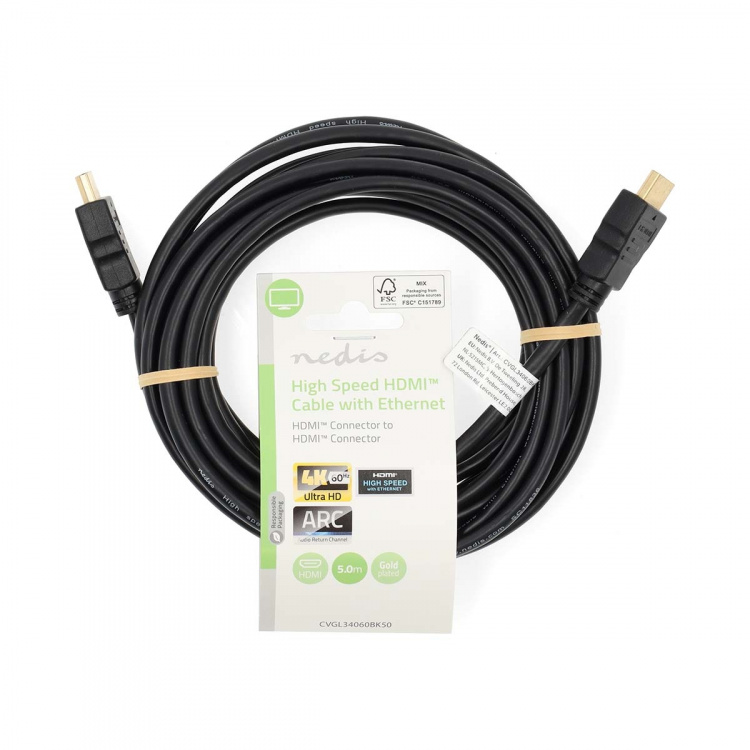 Nedis High Speed HDMI ™ kabel med Ethernet | HDMI™ Kontakt | HDMI™ Kontakt | 4K@60Hz | ARC | 18 Gbps | 5.00 m | Rund | PVC | Svart | Label Nedis High Speed HDMI ™ kabel med Ethernet | HDMI™ Kontakt | HDMI™ Kontakt | 4K@60Hz | ARC | 18 Gbps | 5.00 m | Rund | PVC | Svart | Label