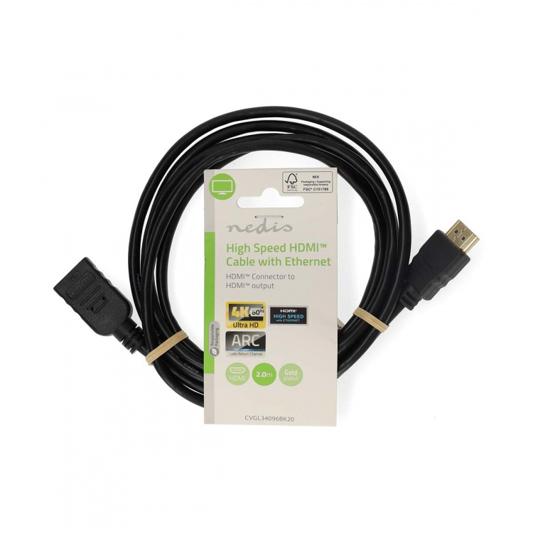 Nedis High Speed HDMI ™ kabel med Ethernet | HDMI™ Kontakt | HDMI™ Utgång | 4K@60Hz | ARC | 10.2 Gbps | 2.00 m | Rund | PVC | Svart | Label Nedis High Speed HDMI ™ kabel med Ethernet | HDMI™ Kontakt | HDMI™ Utgång | 4K@60Hz | ARC | 10.2 Gbps | 2.00 m | Rund | PVC | Svart | Label