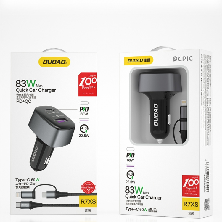 Dudao R7XS Billaddare 83Watt 1xUSB-C + 1xUSB-A