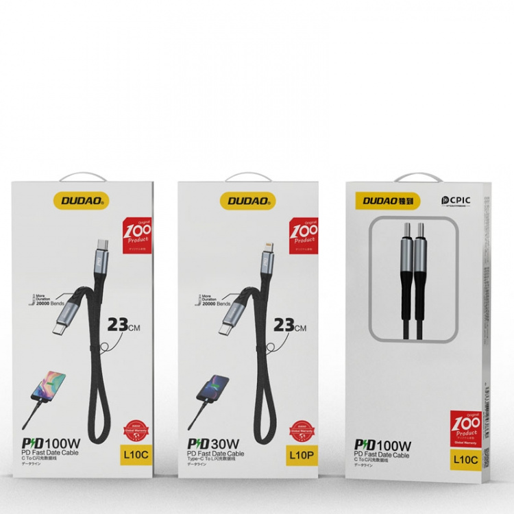 Dudao L10C USB-C till USB-C-kabel 100W 0,23 m svart
