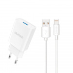 Dudao A4EU USB-A 2,1A nätladdare - vit + USB-A - Lightning-kabel