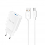 Dudao A4EU USB-A 2,1A nätladdare - vit + USB-A - USB-C-kabel