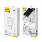 Dudao A20EU USB-A 18W nätladdare - vit + USB-A - USB-C-kabel