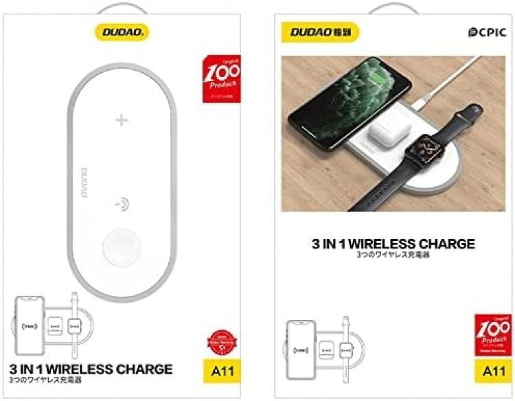 Dudao Trådlös laddare Dudao 3w1 A11, 10W (vit)
