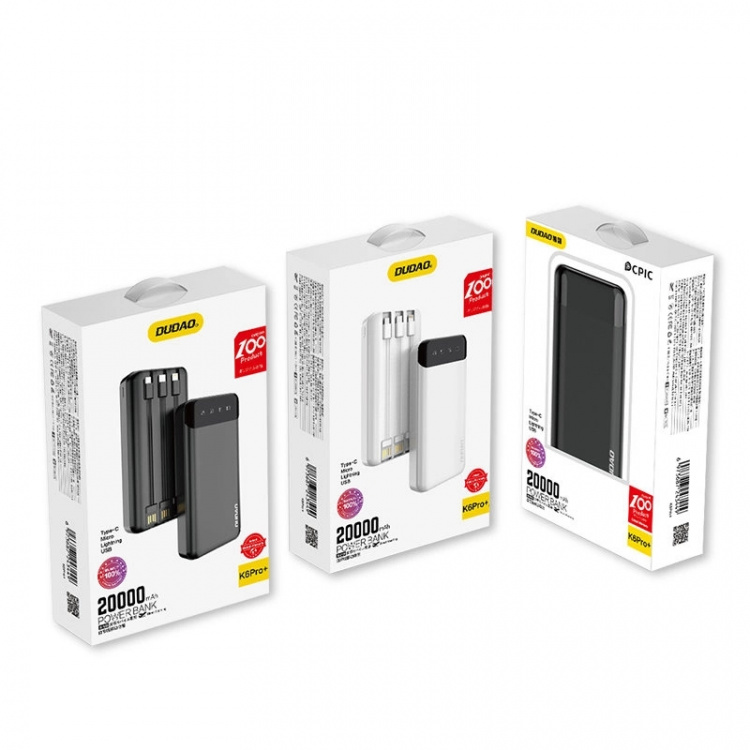 Dudao Powerbank Dudao K6 Pro+ 20000 mAh Vit-Svart
