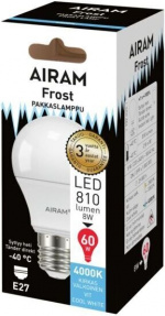 Airam LED frostad glödlampa, E27, 4000K, 810 lm, opal