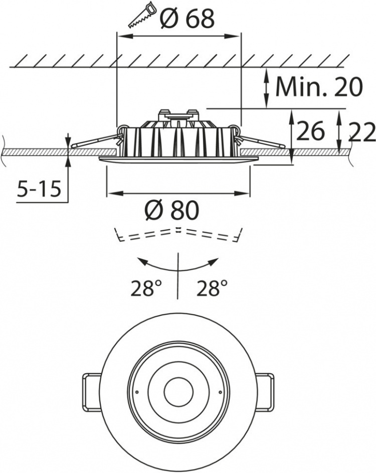 Airam Cosmo DIM LED-downlight, 5,8 W, infälld, krom