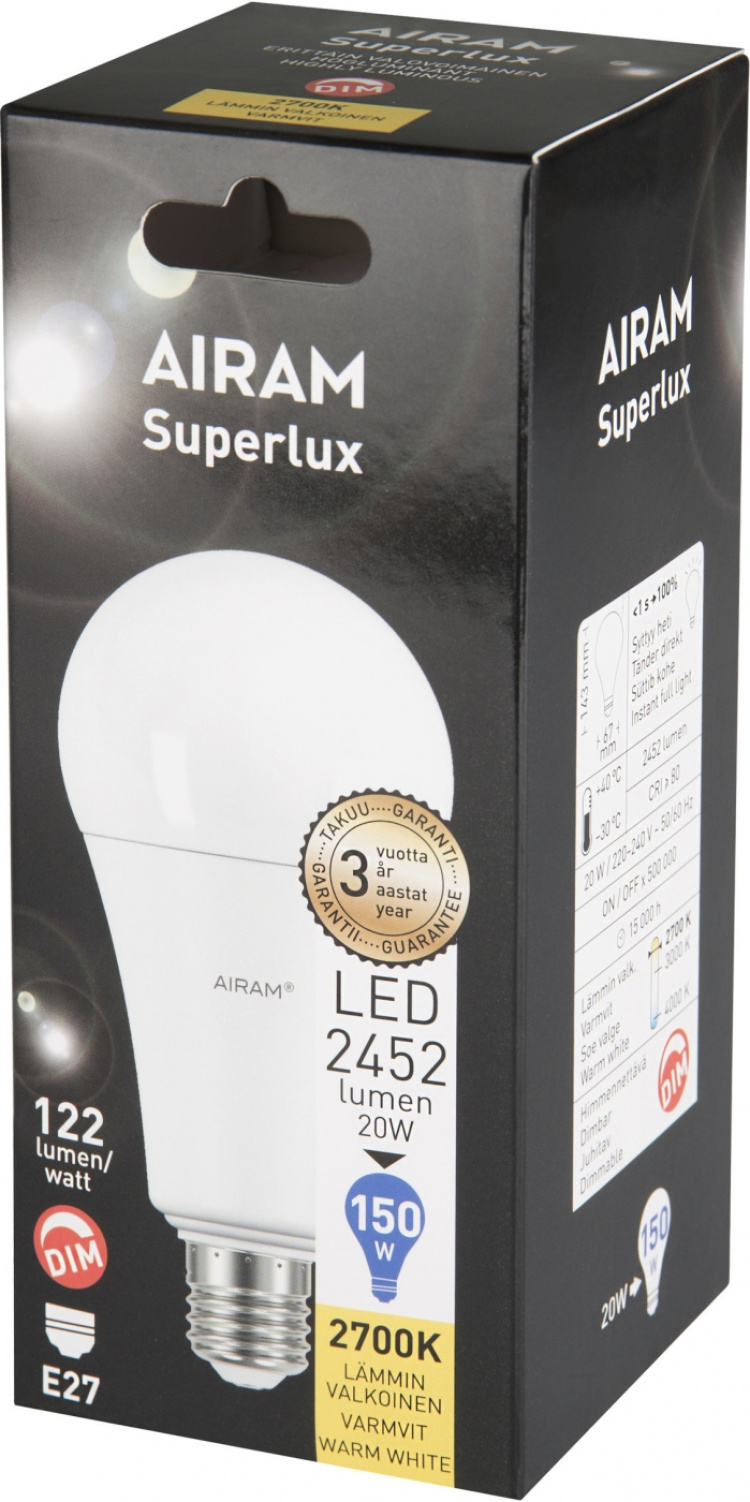 Airam Superlux 19 W kompaktlysrör DIM, E27, 2700 K, 2452 lm Airam Superlux 19 W kompaktlysrör DIM, E27, 2700 K, 2452 lm