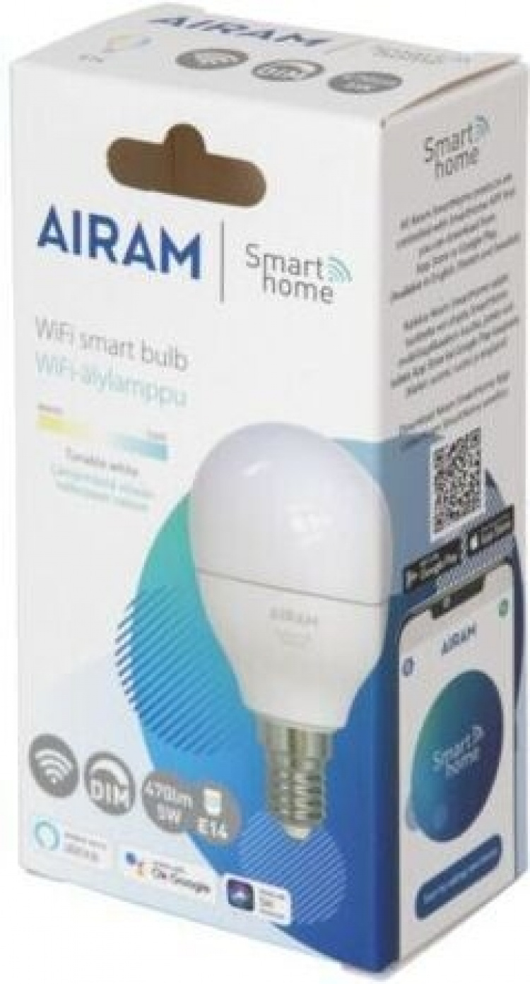 Airam SmartHome P45 liten kupol LED-lampa, E14, opal, 470 lm, inställbar vit, WiFi