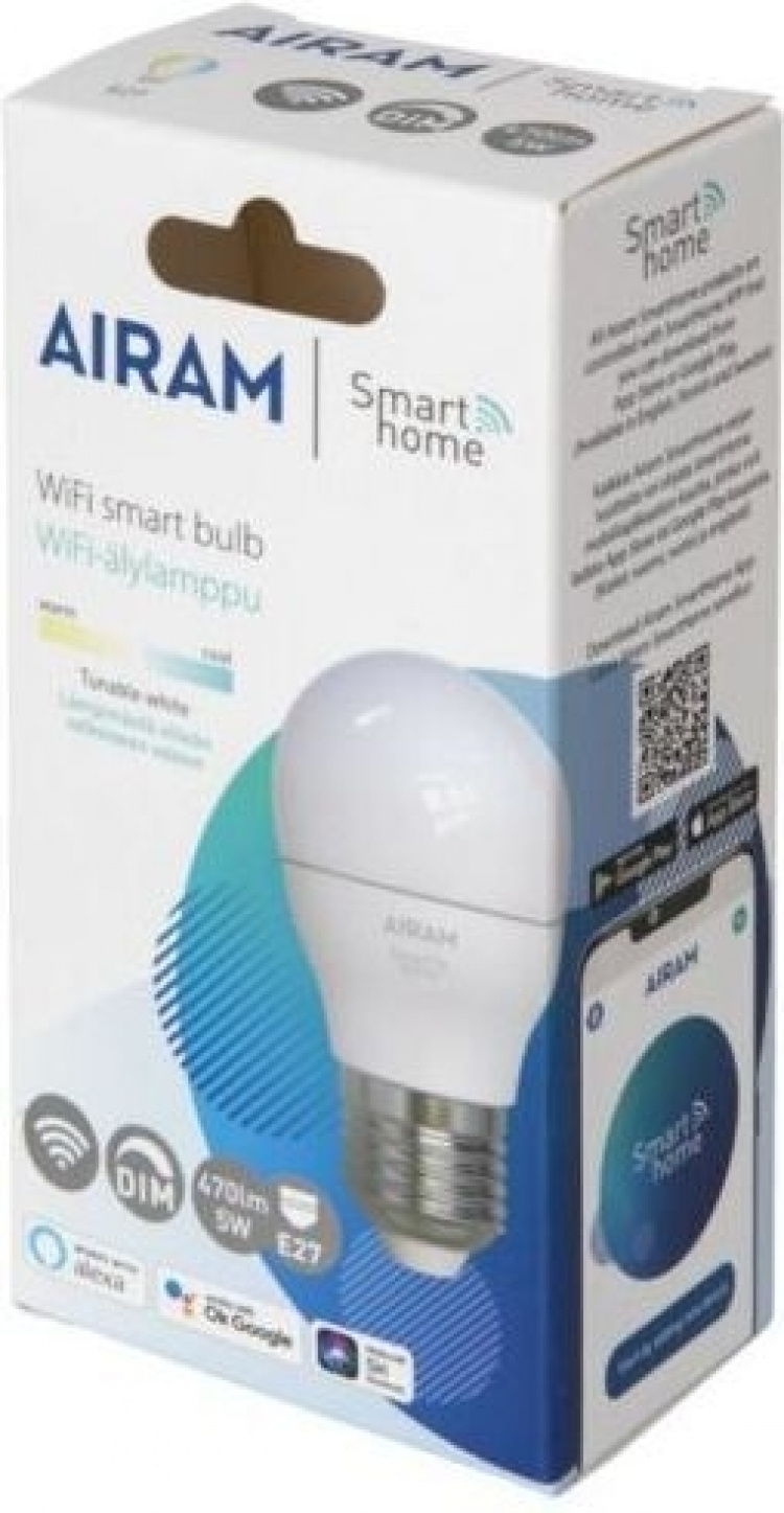 Airam SmartHome dekorationslampa, E27, opal, 470 lm, tunable white, WiFi