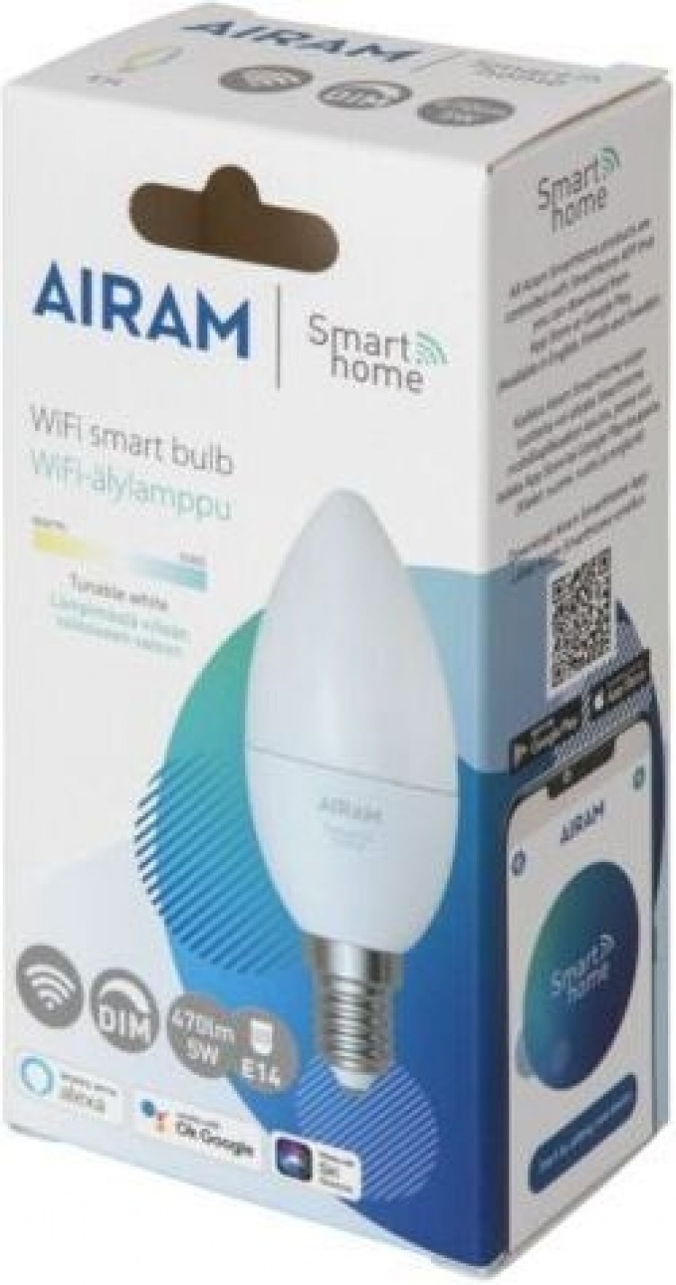Airam SmartHome ljusstake, E14, opal, 470 lm, inställbar vit, WiFi