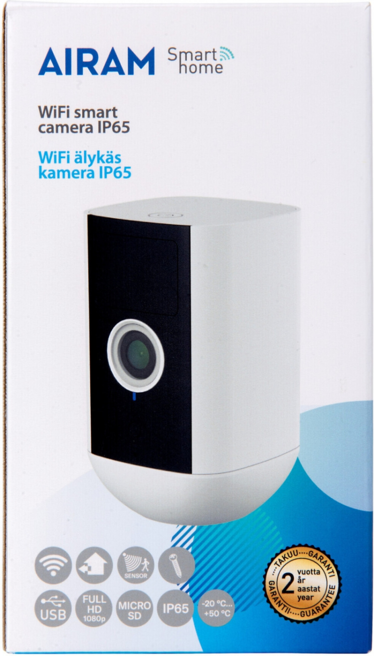Airam SmartHome-kamera IP65, Wi-Fi-nätverk Airam SmartHome-kamera IP65, Wi-Fi-nätverk