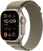 Apple Watch Ultra 2 (GPS + Cellular) 49 mm titanskal och olivgrönt Alpine-armband, liten (MREX3)