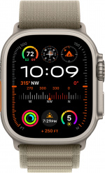 Apple Watch Ultra 2 (GPS + Cellular) 49 mm titanskal och olivgrönt Alpine-armband, liten (MREX3)