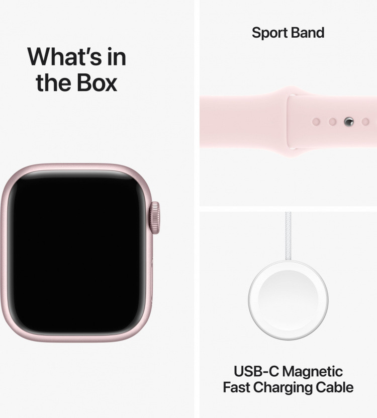 Apple Watch Series 9 (GPS) 41 mm rosa aluminiumboett och rosa sportarmband, M/L (MR943)