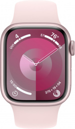 Apple Watch Series 9 (GPS) 41 mm rosa aluminiumboett och rosa sportarmband, M/L (MR943)