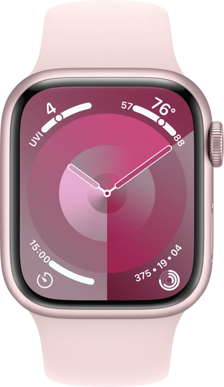Apple Watch Series 9 (GPS) 41 mm rosa aluminiumboett och rosa sportarmband, M/L (MR943)