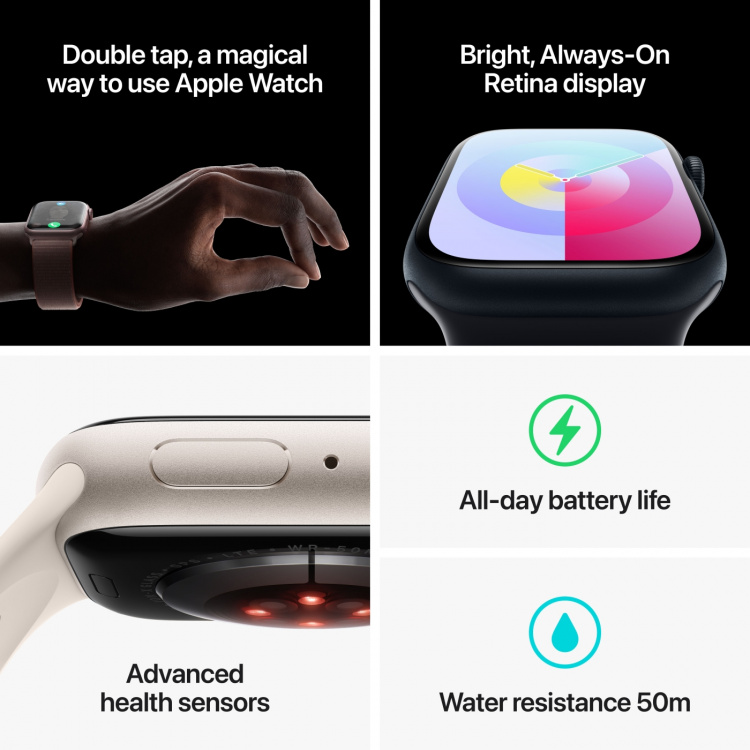 Apple Watch Series 9 (GPS + Cellular) 45mm Star White aluminiumfodral och Star White Sport Loop-armband (MRMA3)