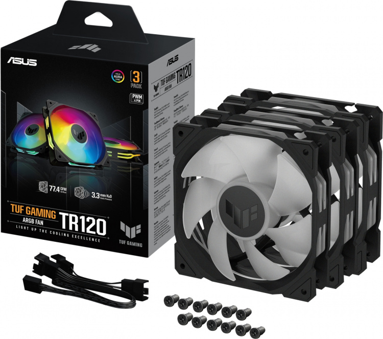 ASUS TUF Gaming TR 120 ARGB PWM-fläkt, 120 mm, svart, 3-pack