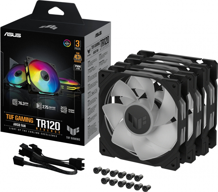 ASUS TUF Gaming TR 120 ARGB Reverse PWM-fläkt, 120 mm, svart, 3-pack