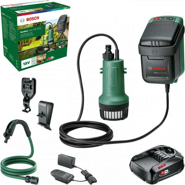 Bosch GardenPump 18V-2000 uppladdningsbar vattenpump, 2,5 Ah batteri