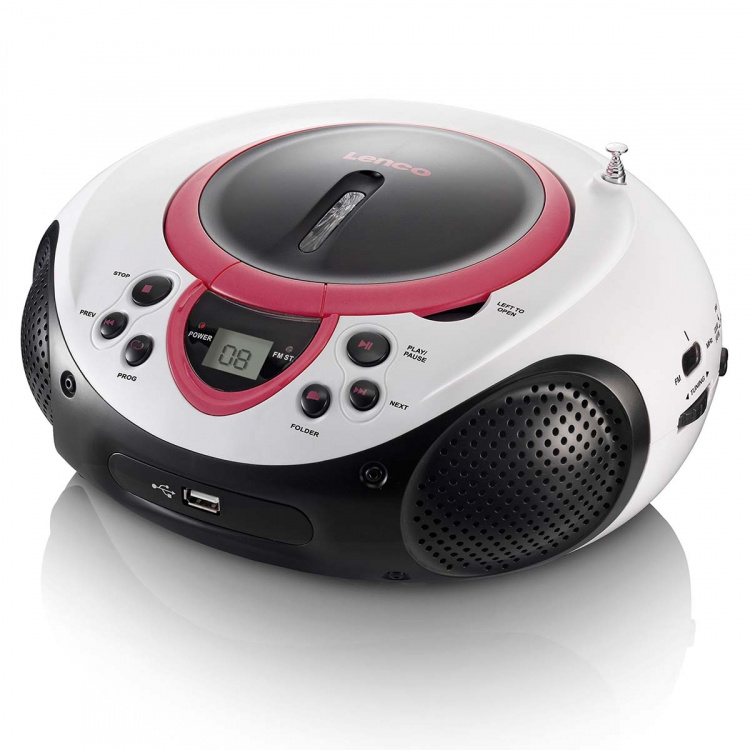 Lenco Bärbar FM-radio CD- och USB-spelare Rosa Lenco Bärbar FM-radio CD- och USB-spelare Rosa