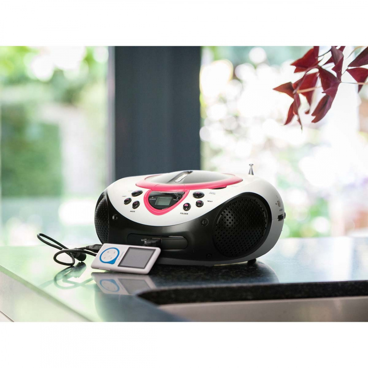 Lenco Bärbar FM-radio CD- och USB-spelare Rosa Lenco Bärbar FM-radio CD- och USB-spelare Rosa