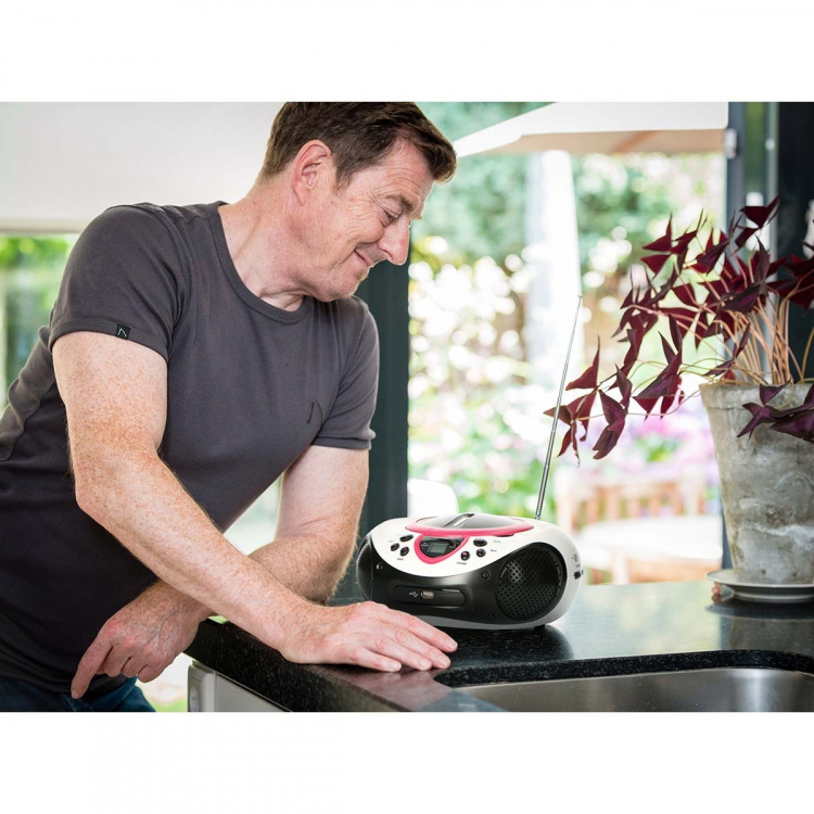 Lenco Bärbar FM-radio CD- och USB-spelare Rosa Lenco Bärbar FM-radio CD- och USB-spelare Rosa