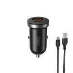 XO billaddare CC56 PD 30W QC 1x USB 1x USB-C svart + USB - microUSB-kabel