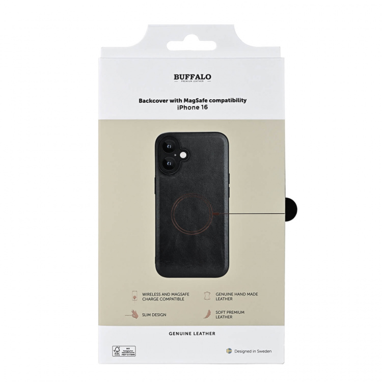 Buffalo Mobilskal Läder MagSeries Svart - iPhone 16 Buffalo Mobilskal Läder MagSeries Svart - iPhone 16