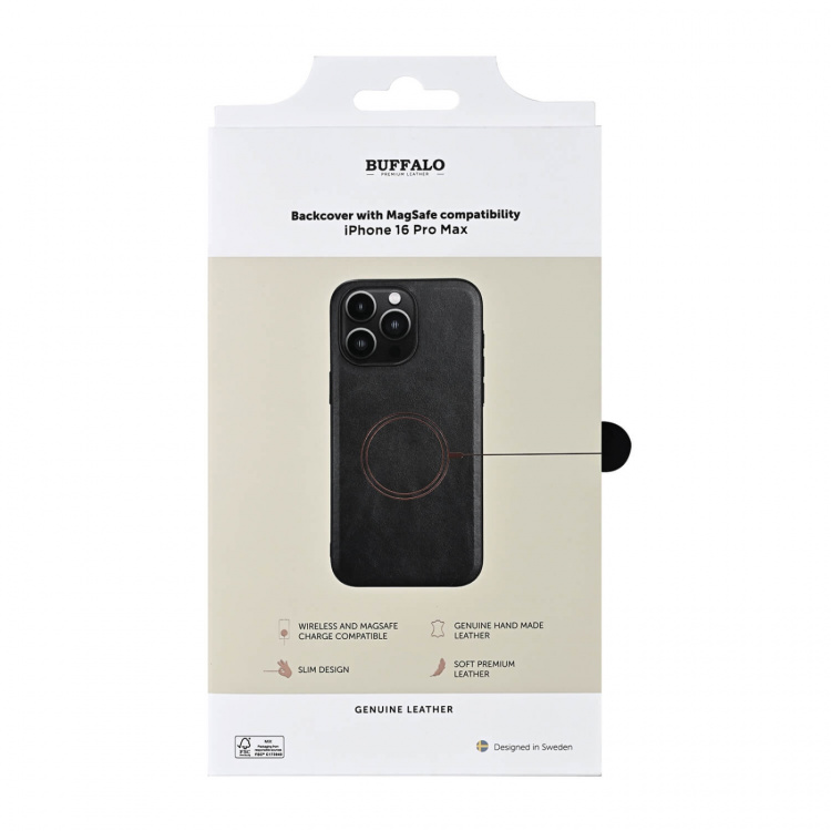 Buffalo Mobilskal Läder MagSeries Svart - iPhone 16 Pro Max Buffalo Mobilskal Läder MagSeries Svart - iPhone 16 Pro Max