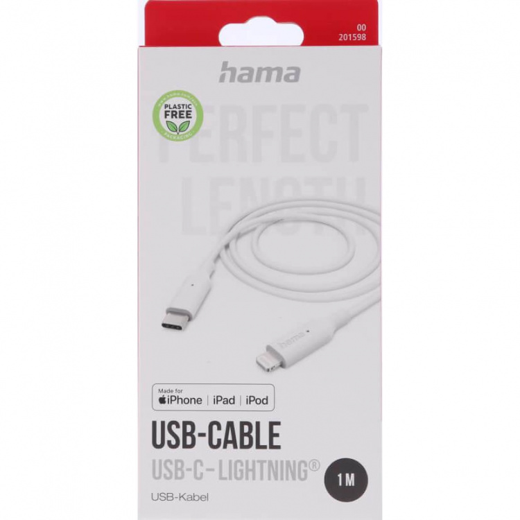 Hama Laddningskabel USB-C till Lightning 1,0m Vit