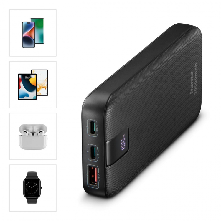 Hama Powerbank PD 20000mAh 2xUSB-C+1xUSB-A Antracit Hama Powerbank PD 20000mAh 2xUSB-C+1xUSB-A Antracit