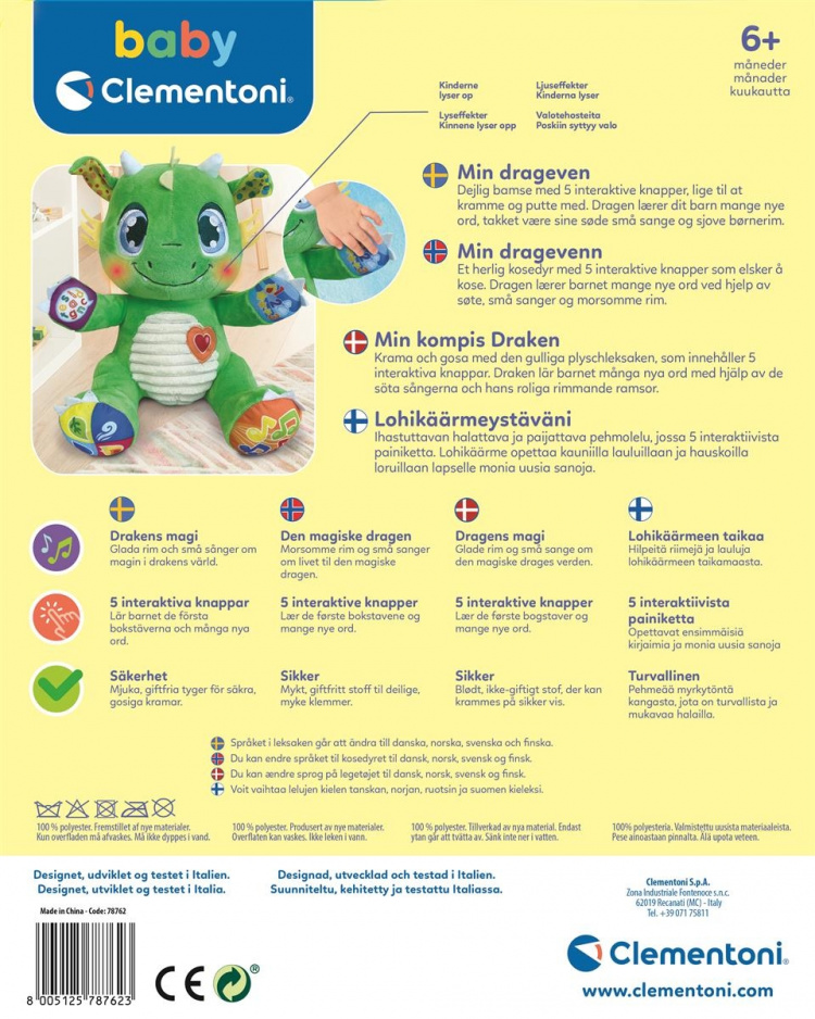 Clementoni Interaktiv babydrake i plysch (SE/FI/DK/NO)