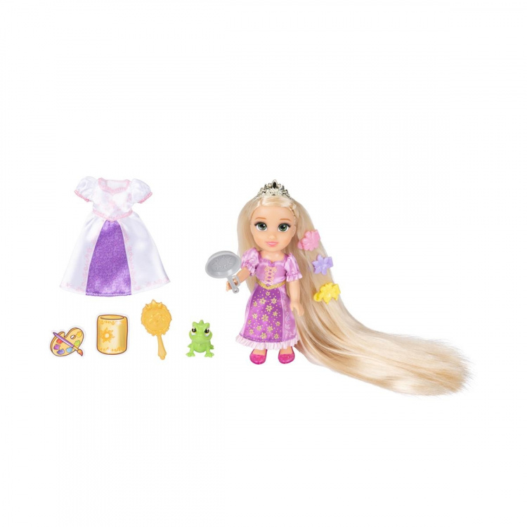 JAKKS Pacific Disney Princess 6 Inch Petite Doll med Extra Mode & Tillbehör Längsta håret Rapunzel