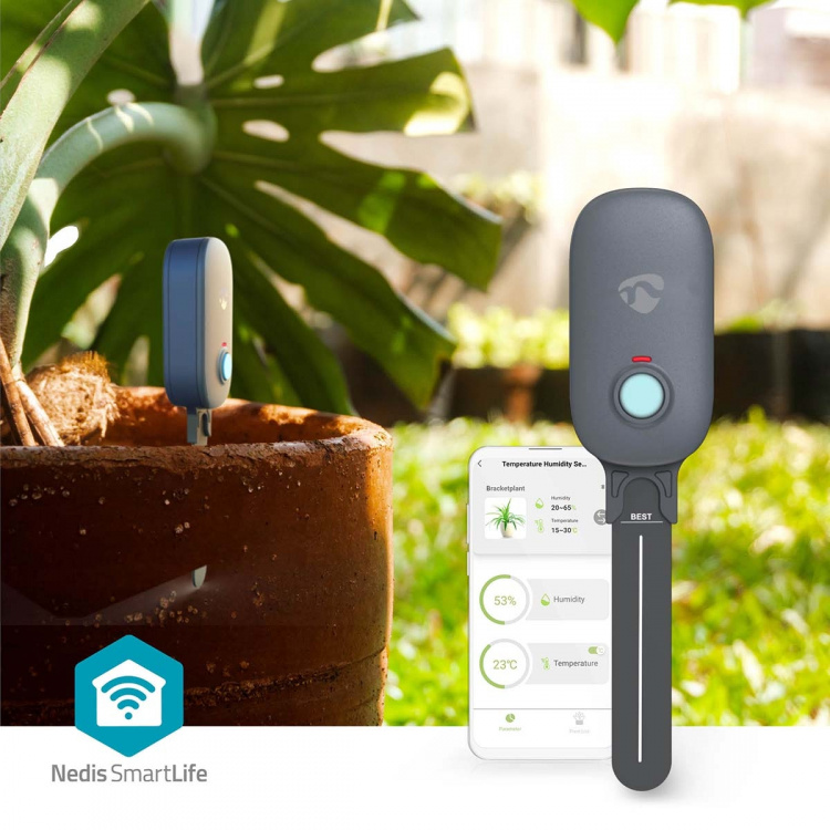 Nedis SmartLife Jordfuktighetsmätare | Bluetooth® | Batteridriven | IP55 | 0 - 100 % | Android™ / IOS Nedis SmartLife Jordfuktighetsmätare | Bluetooth® | Batteridriven | IP55 | 0 - 100 % | Android™ / IOS