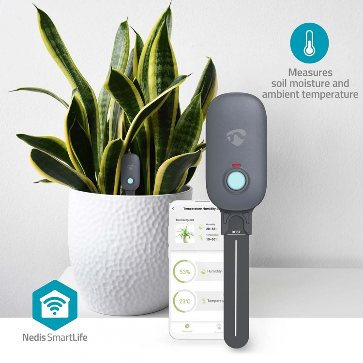 Nedis SmartLife Jordfuktighetsmätare | Bluetooth® | Batteridriven | IP55 | 0 - 100 % | Android™ / IOS Nedis SmartLife Jordfuktighetsmätare | Bluetooth® | Batteridriven | IP55 | 0 - 100 % | Android™ / IOS
