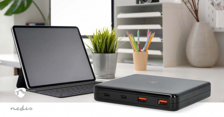 Nedis Bordsladdare | 65 W | GaN | 1.5 / 2.0 / 2.5 / 3.0 / 3.25 A A | Antal utgångar: 4 | USB-A / USB-C™ | Euro | 1.50 m | Automatiskt val av Spänning Nedis Bordsladdare | 65 W | GaN | 1.5 / 2.0 / 2.5 / 3.0 / 3.25 A A | Antal utgångar: 4 | USB-A / USB-C™ | Euro | 1.50 m | Automatiskt val av Spänning