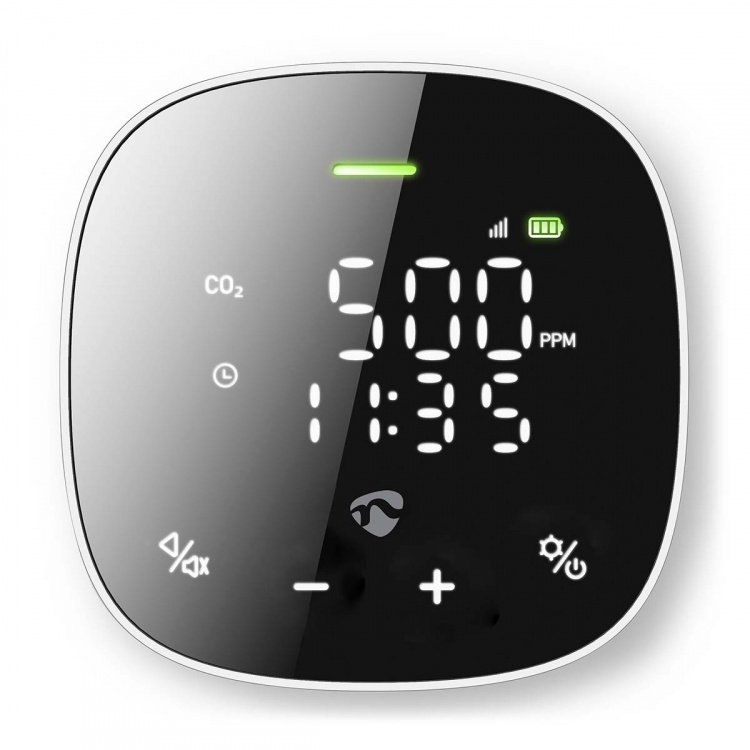 Nedis SmartLife luftkvalitetsmätare | Wi-Fi | Inkluderar display | Koldioxid (CO2) / Luftfuktighet / Temperatur | Android™ / IOS | Svart / Vit