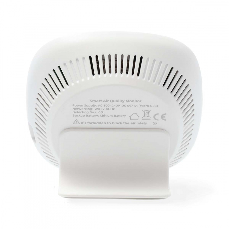Nedis SmartLife luftkvalitetsmätare | Wi-Fi | Inkluderar display | Koldioxid (CO2) / Luftfuktighet / Temperatur | Android™ / IOS | Svart / Vit