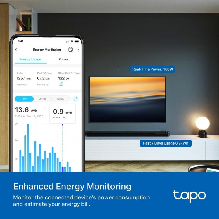 TP-Link Tapo Mini Smart Wi-Fi-kontakt, energiövervakning, Matter /Tapo P110M