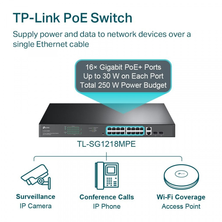 TP-Link 18-portars Gigabit Easy Smart Switch med 16-portars PoE+