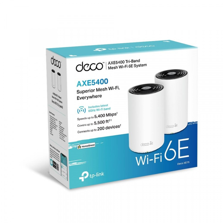 TP-Link Deco XE75 (2-pack) Wi-Fi 6E AXE5400 Wi-Fi-system med nät för hela hemmet TP-Link Deco XE75 (2-pack) Wi-Fi 6E AXE5400 Wi-Fi-system med nät för hela hemmet