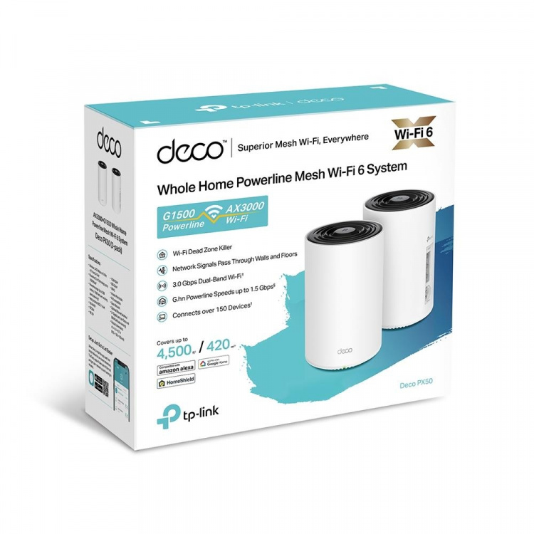 TP-Link Deco PX50 Wi-Fi 6 AX3000 + G1500 Powerline Mesh-system för hela hemmet (2-pack)
