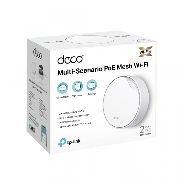 TP-Link Deco X50-PoE Wi-Fi 6 AX3000 Mesh-system med PoE (2-pack)