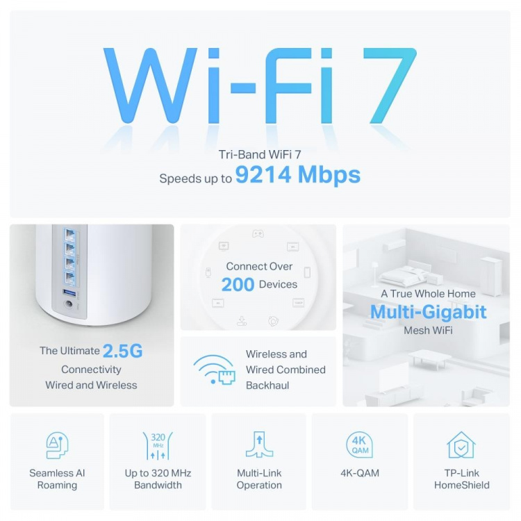 TP-Link Deco BE65 Wi-Fi 7 BE9300 Wi-Fi-system med nät för hela hemmet (1-pack) TP-Link Deco BE65 Wi-Fi 7 BE9300 Wi-Fi-system med nät för hela hemmet (1-pack)