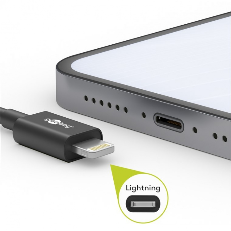 Goobay Lightning till USB-C™ laddnings- och synkroniseringskabel, 1 m, svart MFi-kabel för Apple iPhone/iPad Goobay Lightning till USB-C™ laddnings- och synkroniseringskabel, 1 m, svart MFi-kabel för Apple iPhone/iPad