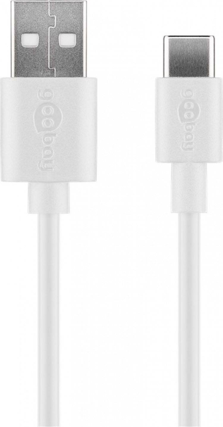 Goobay USB-C™ Dual laddningssats (5 W) Strömförsörjning med USB-C™-kabel 1 m (vit)