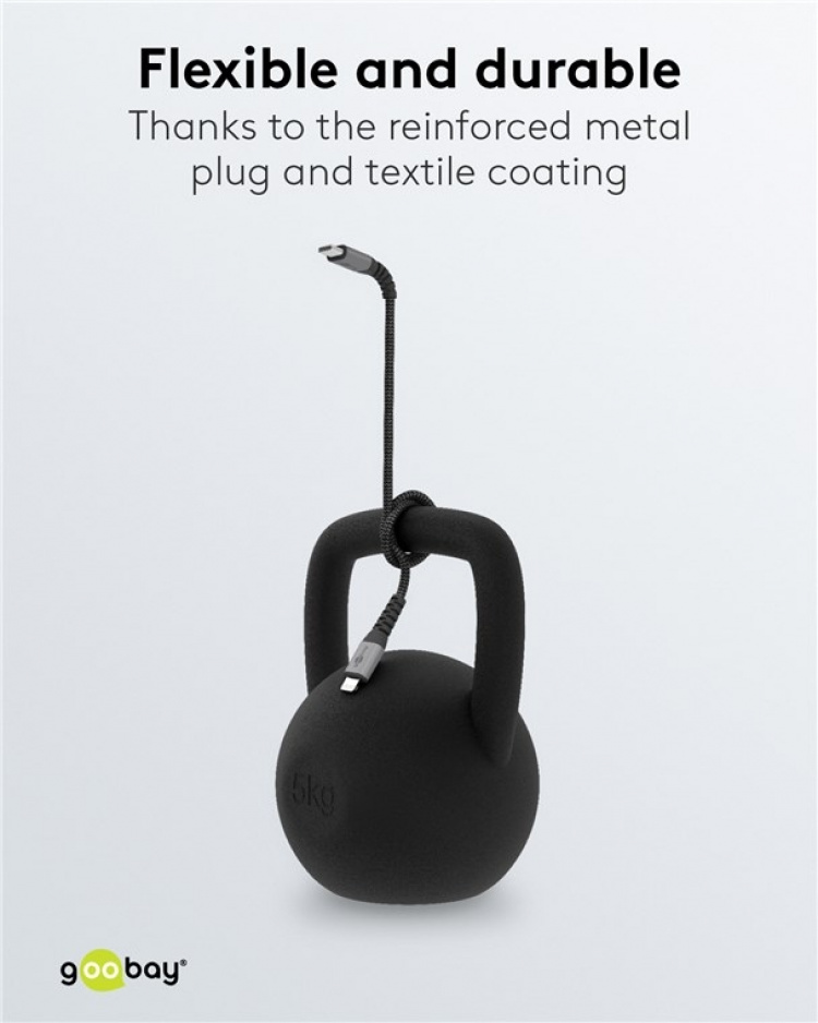 Goobay Lightning-USB-C™ textilkabel med metallkontakter, 1 m MFi-certifierad, elegant och extra robust laddnings- och synkroniseringskabel för Apple iPhone/iPad (svart, grå) Goobay Lightning-USB-C™ textilkabel med metallkontakter, 1 m MFi-certifierad, elegant och extra robust laddnings- och synkroniseringskabel för Apple iPhone/iPad (svart, grå)