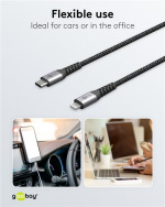 Goobay Lightning-USB-C™ textilkabel med metallkontakter, 2 m MFi-certifierad, elegant och extra robust laddnings- och synkroniseringskabel för Apple iPhone/iPad (svart, grå) Goobay Lightning-USB-C™ textilkabel med metallkontakter, 2 m MFi-certifierad, elegant och extra robust laddnings- och synkroniseringskabel för Apple iPhone/iPad (svart, grå)